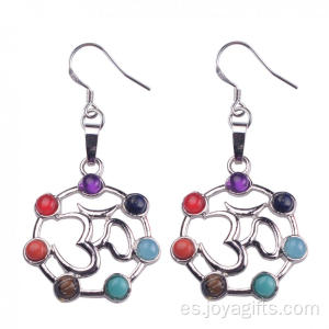 Moda mujer acero inoxidable Chakra piedra pendientes largos